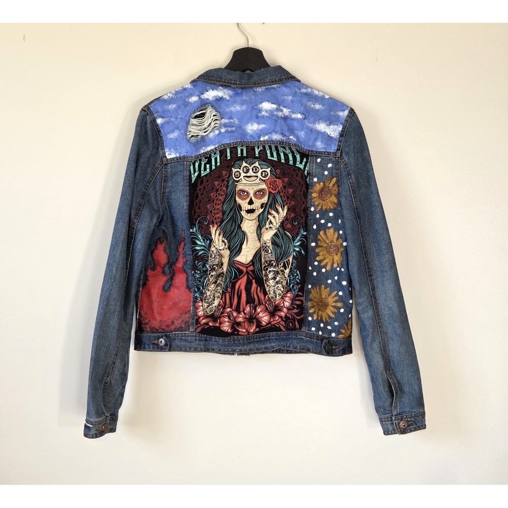 Five Finger Death Punch 5FDP Upcycled Customized Women's Denim Jacket Sz M